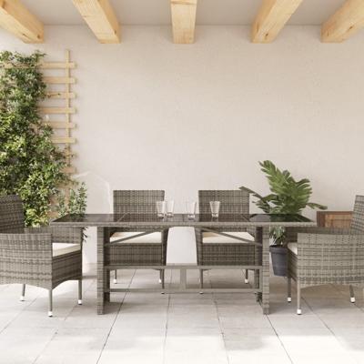 Tuintafel met glazen blad 190x80x75 cm poly rattan grijs - thumbnail