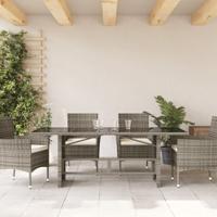 Tuintafel met glazen blad 190x80x75 cm poly rattan grijs - thumbnail
