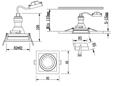Trio Richtbare inbouwspotKenai GU10 vierkant zwart - 651600132