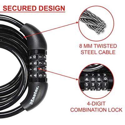 Fietsslot - MASTER LOCK - 8221EURDPRO - 1,8m gedraaide kabel - Programmeerbare combinatie - thumbnail