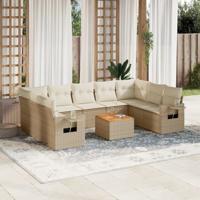 10-delige Loungeset met kussens poly rattan beige - thumbnail