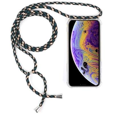 Vierhoek anti-val transparante TPU mobiele telefoon geval met Lanyard voor iPhone X/XS (groen beige zwart)