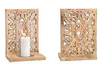 Windlicht bloemendecor, van mangohout, glas naturel (B/H/D) 24x35x17cm - thumbnail