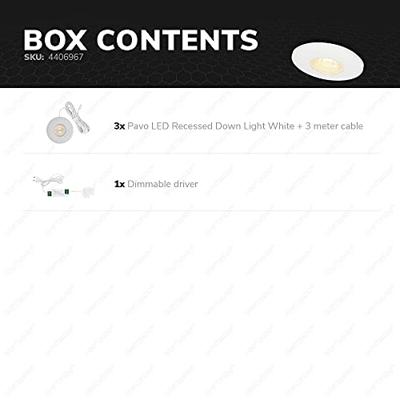 Set van 3 Pavo - Platte LED ipbouwspots met lage inbouwdiepte 12mm - 3 Watt 300 Lumen - 2700K Warm wit - Dimbaar - Rond - Meubelspot - IP44 waterdicht - Wit Set van 3 Pavo - Platte LED ipbouwspots met lage inbouwdiepte 12mm - 3 Watt 300 Lumen - 2700K Warm wit - Dimbaar - Rond - Meubelspot - IP44 waterdicht - Wit