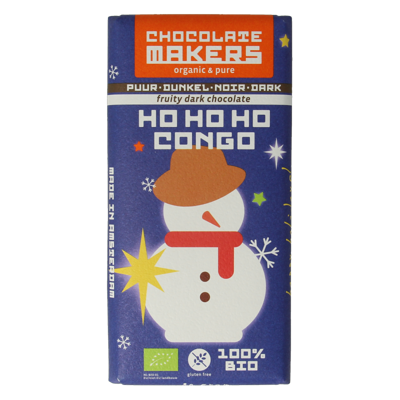 Kerstreep ho ho ho Congo 68% puur bio 80 Gram Kerstreep ho ho ho Congo 68% puur bio 80 Gram