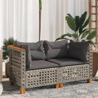 Tuinhoekbanken 2 st met kussens poly rattan grijs - thumbnail