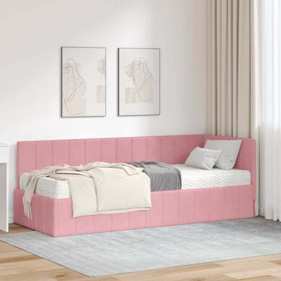 Hoekbedframe met matras met hoofdeinde Roze 80 x 200 cm Fluweel
