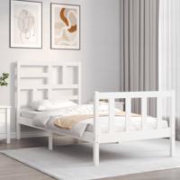 Bedframe met hoofdbord massief hout wit - thumbnail