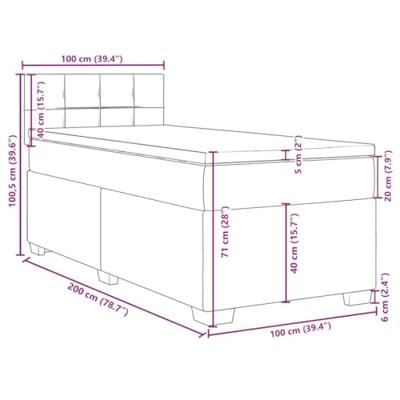 Boxspring met matras fluweel lichtgrijs 100x200 cm