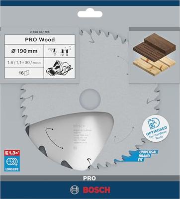 Bosch Accessories Bosch Power Tools 2608837706 Hardmetaal-cirkelzaagblad 190 x 30 mm Aantal tanden: 16 1 stuk(s)