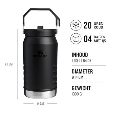 Stanley The IceFlow™ Flip Straw 2.0 Jug 1.90L / 64oz Thermosfles Black 2.0 1,9L