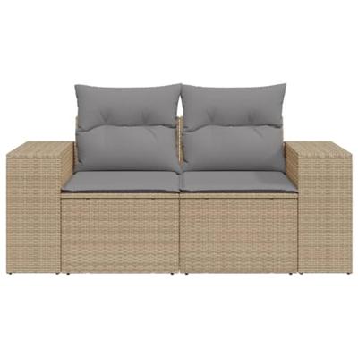 Tuinbank 2-zits met kussens poly rattan beige