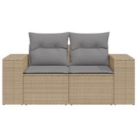 Tuinbank 2-zits met kussens poly rattan beige - thumbnail