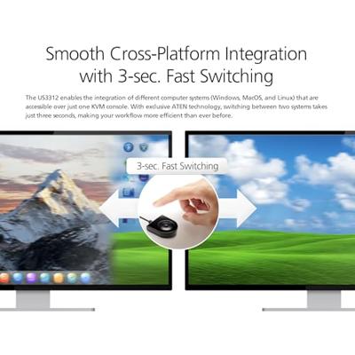 ATEN US3312 2-Port USB-C 4K DisplayPort KVM-switch 4096 x 2160 Pixel
