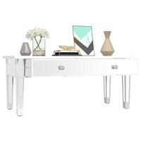 Salontafel gespiegeld 106x45x45 cm bewerkt hout en glas - thumbnail