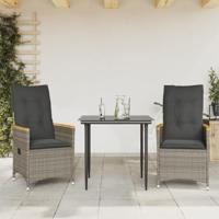 Tuinstoelen 2 st verstelbaar met kussens poly rattan grijs - thumbnail