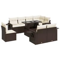 9-delige Loungeset met kussens poly rattan bruin - thumbnail
