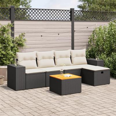 6-delige Loungeset met kussens poly rattan zwart - thumbnail