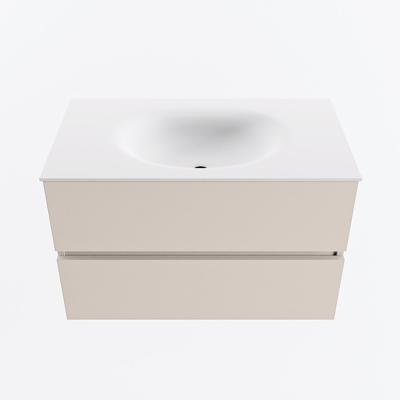 MONDIAZ VICA 80cm badmeubel onderkast Linen 2 lades. Wastafel MOON midden zonder kraangat, kleur Talc.
