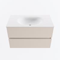 MONDIAZ VICA 80cm badmeubel onderkast Linen 2 lades. Wastafel MOON midden zonder kraangat, kleur Talc. - thumbnail