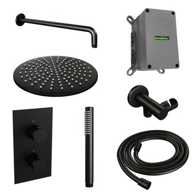 Inbouw Regendouche Set Brauer Black Edition Gebogen Wanduitloop Ronde Hoofddouche 30 cm Mat Zwart Brauer