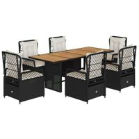 7-delige Tuinset met kussens poly rattan zwart - thumbnail