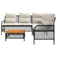 2-delige Loungeset met kussens poly rattan zwart - thumbnail