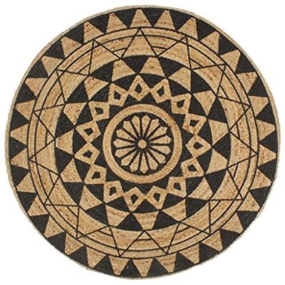VidaXL Vloerkleed handgemaakt met zwarte print 120 cm jute VidaXL Vloerkleed handgemaakt met zwarte print 120 cm jute