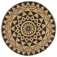 Vloerkleed handgemaakt met zwarte print 150 cm jute - thumbnail