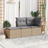 3-delige Loungeset met kussens poly rattan beige - thumbnail
