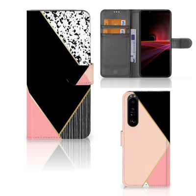 Sony Xperia 1 III | Book Case | Zwart Roze Vormen Sony Xperia 1 III | Book Case | Zwart Roze Vormen