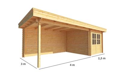 Blokhut, tuinhuisje met overkapping Lisa-Zoey 650 cm bij 300 cm diep plat dak 0 Warentuin Collection - Warentuin collection