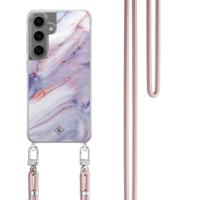 Samsung Galaxy S24 Plus hoesje met rosegoud koord - Marmer paars - thumbnail