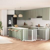 VidaXL Hondenhek inklapbaar met deur 6 panelen 480 cm populierhout wit - thumbnail