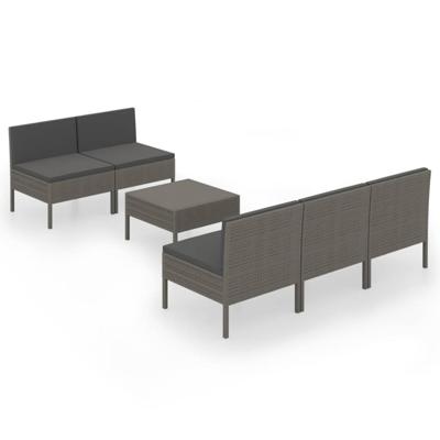 6-delige Loungeset met kussens poly rattan grijs 6-delige Loungeset met kussens poly rattan grijs