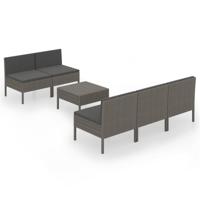6-delige Loungeset met kussens poly rattan grijs - thumbnail