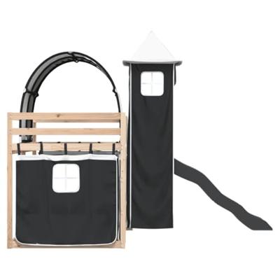 Stapelbed met glijbaan en gordijnen wit en zwart 90x200 cm