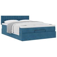 Ottoman bed met matras 140x190cm fluweel donkerblauw - thumbnail