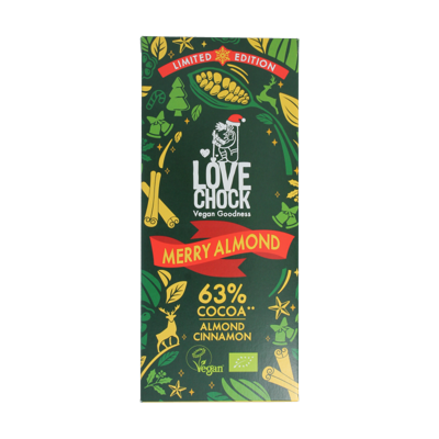 Lovechock Merry almond 63% bio 70 Gram Lovechock Merry almond 63% bio 70 Gram