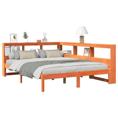 Bed met boekenkast zonder matras grenenhout wasbruin 160x200 cm - thumbnail