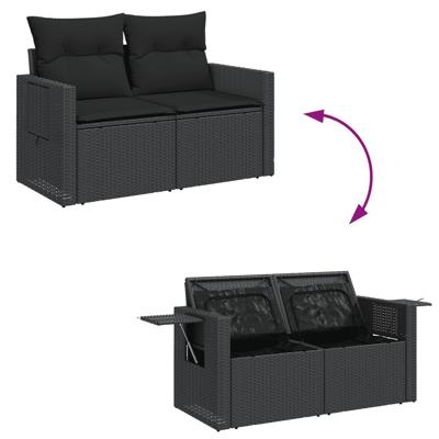7-delige Loungeset met kussens poly rattan zwart