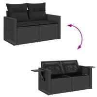 9-delige Loungeset met kussens poly rattan zwart - thumbnail