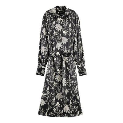 Scotch & Soda gebloemde satijnen blousejurk zwart/ gebroken wit