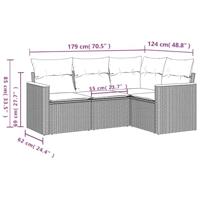 4-delige Loungeset met kussens poly rattan grijs - thumbnail