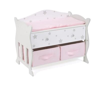 Poppencommode met opbergruimte - Grey Stars