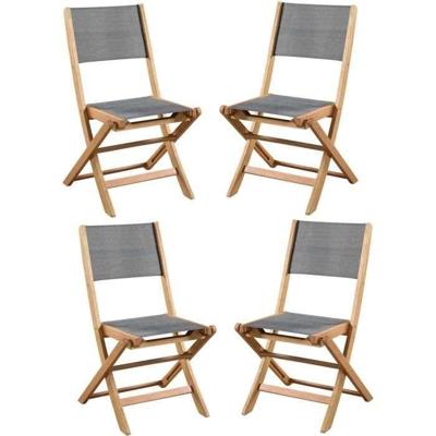 Set van 4 FSC acaciahouten tuinstoelen met textileenzitting - 50 x 57 x 90 cm - Grijs