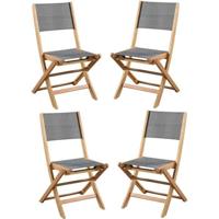 Set van 4 FSC acacia houten tuinstoelen en textileen zitting - 50 x 57 x 90 cm - Grijs - thumbnail