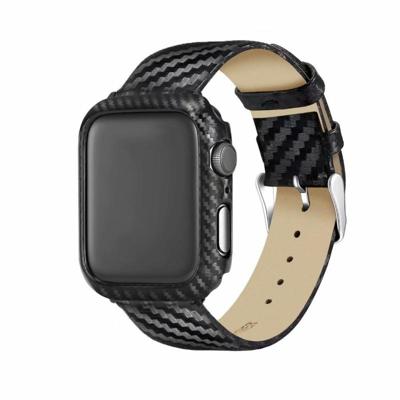 Echte lederen Carbon Fiber Strap + frame voor Apple horloge serie 4 40mm & serie 3 & 2 & 1 38 mm