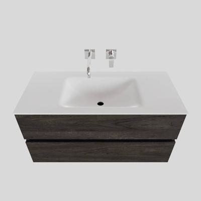 Badkamermeubel Solid Surface BWS Oslo 100x46 cm Midden Wood Dark Brown (0 kraangaten) Badkamermeubel Solid Surface BWS Oslo 100x46 cm Midden Wood Dark Brown (0 kraangaten)