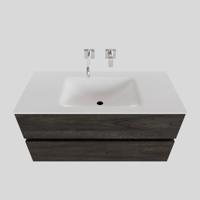 Badkamermeubel Solid Surface BWS Oslo 100x46 cm Midden Wood Dark Brown (0 kraangaten) - thumbnail